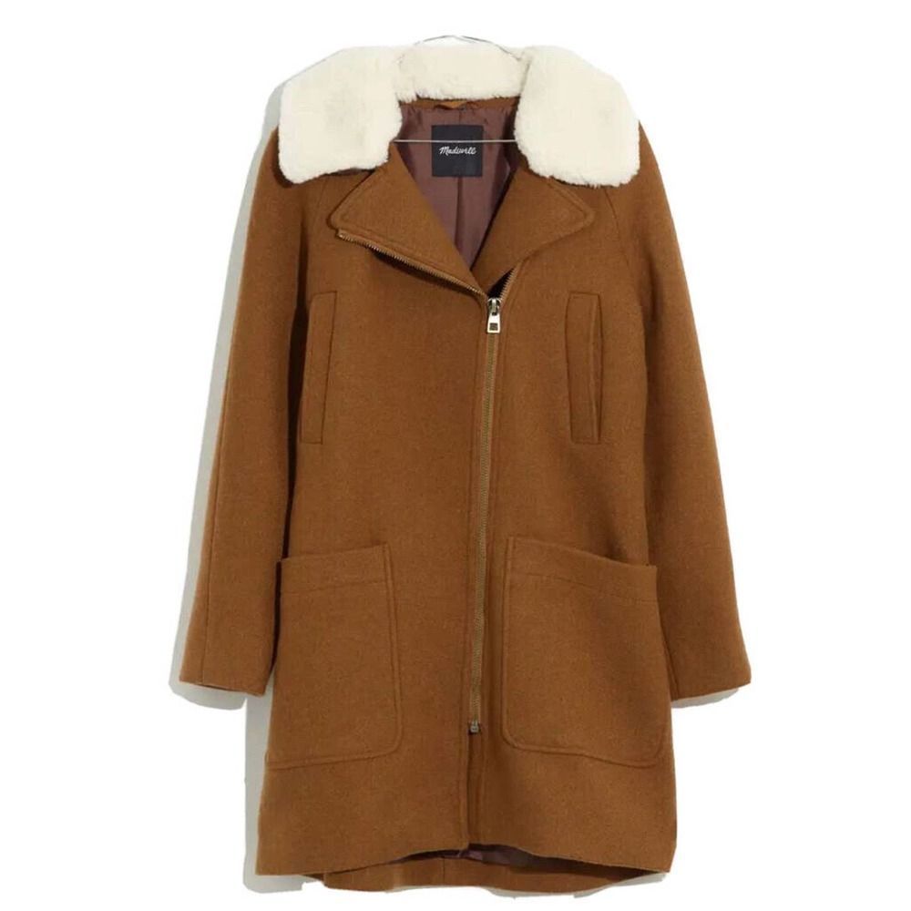 Madewell Wool Eldridge Zip Coat in Brown Insuluxe Fabric Sherpa Size XS